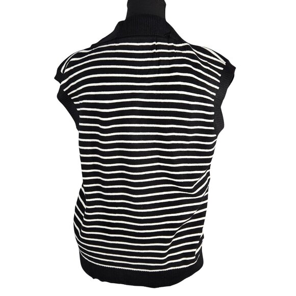 NWOT | Black & White Striped Knit V-Neck Collared Sweater Vest | Small - Picture 2 of 6